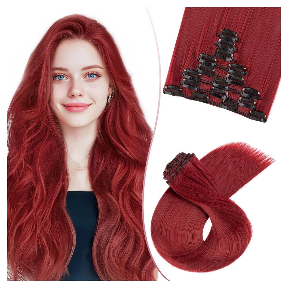 Clip in Extensions 8Stück Haarteile 130g 66 cm #BURG Weinrot 1 St