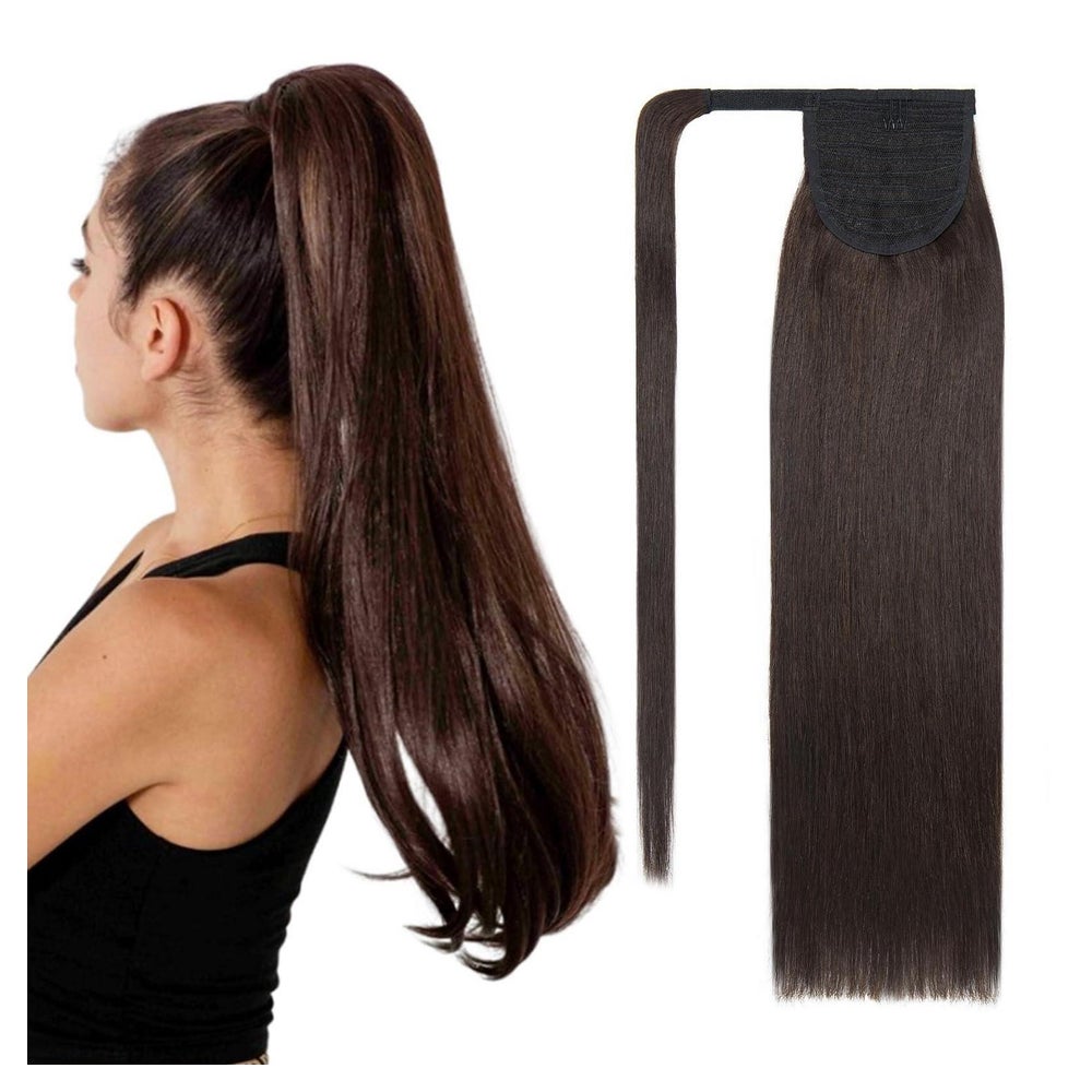 Pferdeschwanz Haarverlängerung Echthaar Zopf Wrap 40cm #2 Du 1 St