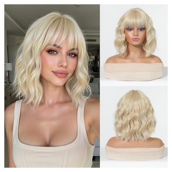Perücke Bob Wellig Pony Synthetisch Kosplay Blond 12 Zoll Bl 1 St