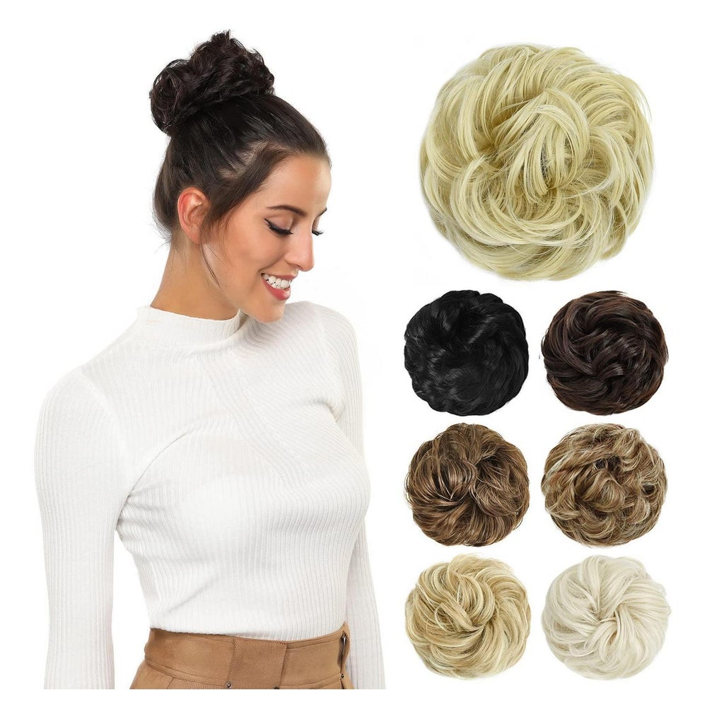 Dutt Haarteil Gummiband Gelockt Messy Bun 613C# Naturblond 1 St