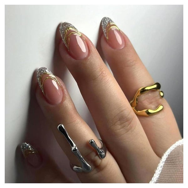 Kunstnägel Acryl French Mandel Nude Silber Glitzer 24 Rosa G 1 St