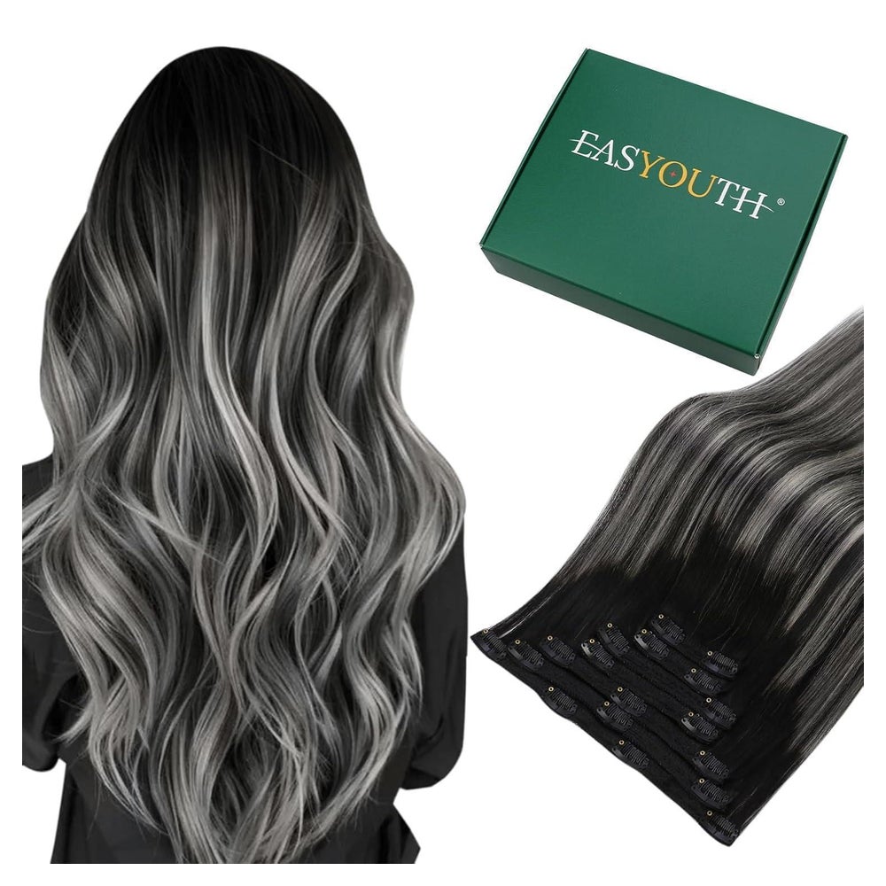 Clip in Extensions Echthaar Remy Off 45cm 7pcs 1-5 cp #1B Si 1 St