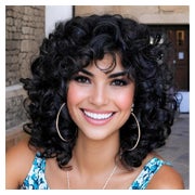 Perücke Afro kurz Kinky Curly mit Pony synthetisch schwarz 1 St