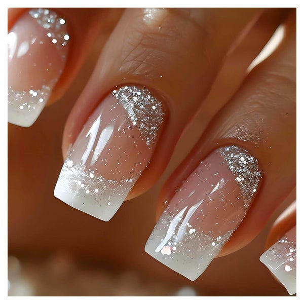 24x Silber Glitter Nägel Aufkleben Kurz Eckig Kunstnägel Mit 1 St