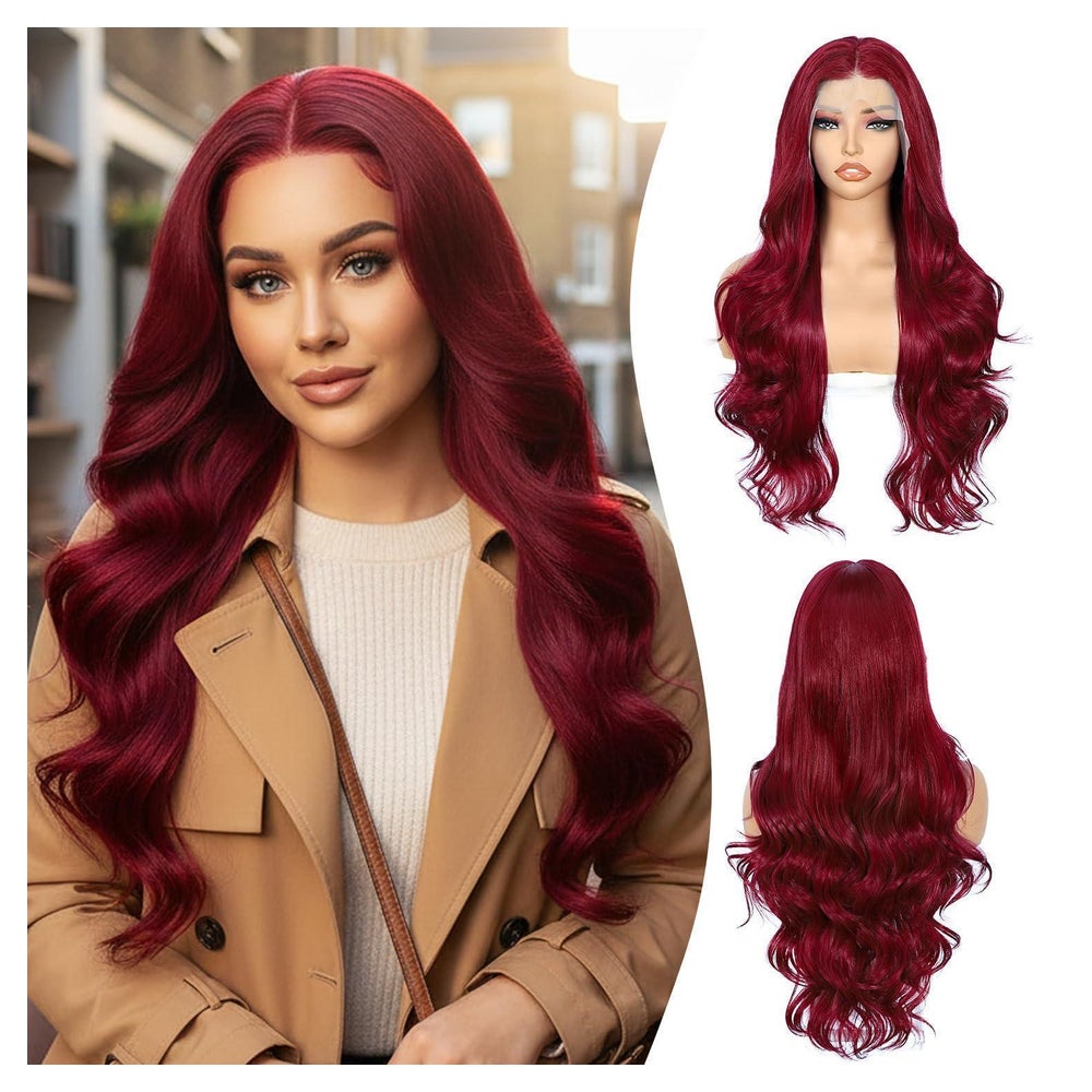 Perücke Lace Front 13x4 Synthetisch Körperwelle 26inch Rot 1 St