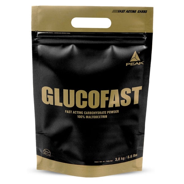 PEAK Glucofast - 3000g I 60 Portionen I Maltodextrin I Vitamin Complex I Masseaufbau I vegan I glutenfrei I Kohlenhydrat Pulver I hohe Bioverfügbarkeit 3000 g
