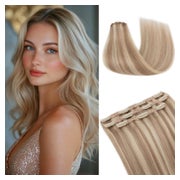 MY-LADY Clip in Echthaar Extensions Goldbraun&blond 25cm 3tlg. Unsichtbar 56g