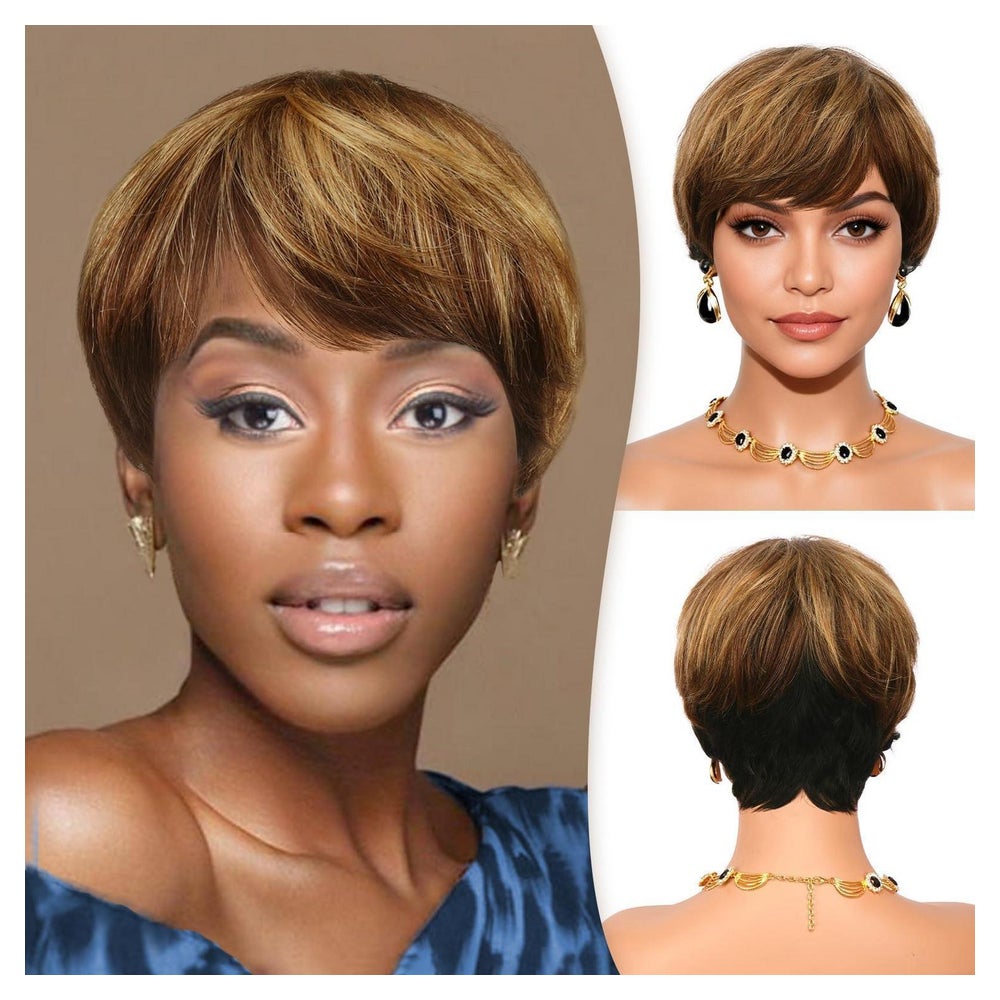 Perücken Pixie Cut Echthaar Short Layered FH-1157 Braun und 1 St