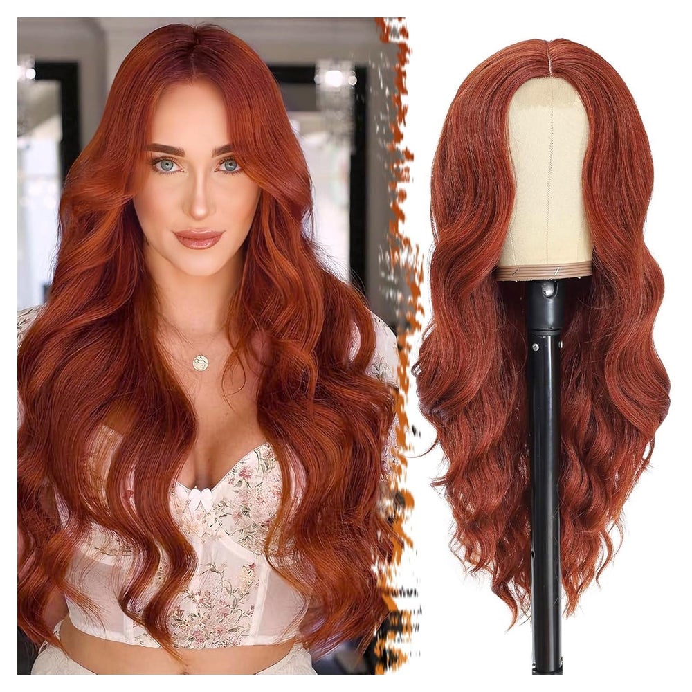 Long Wavy Auburn Copper Synthetic Hair Replacement Wig 1 St