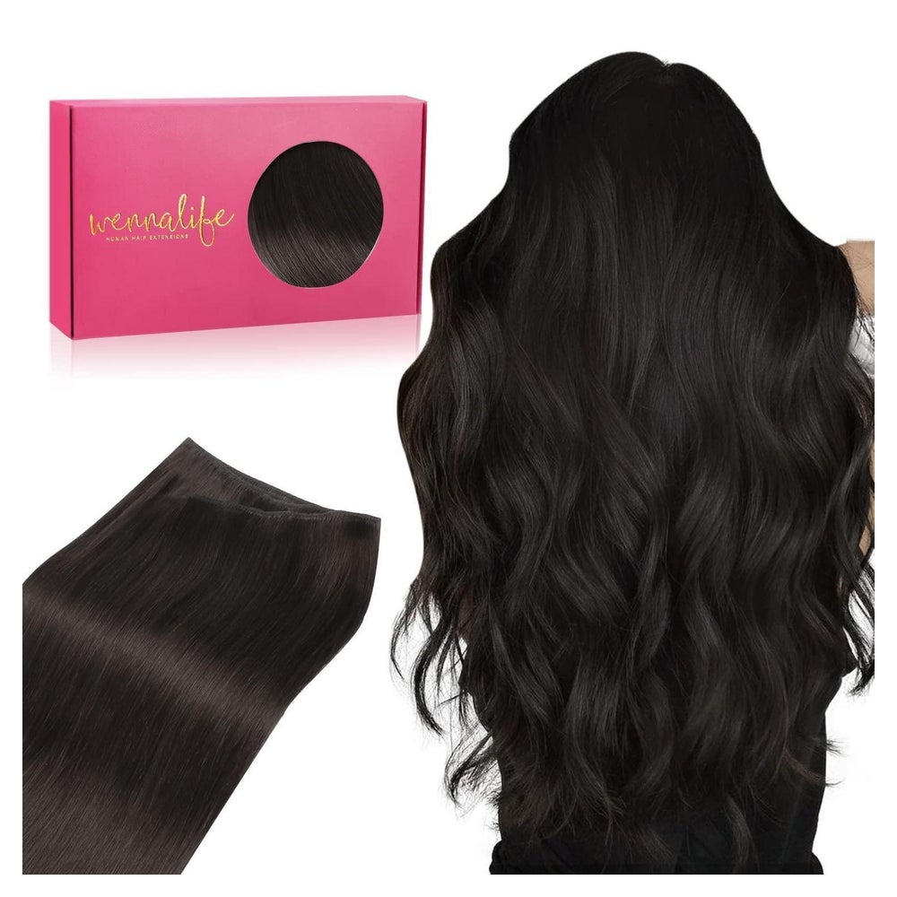 Tressen Echthaar Extensions 40cm-80g 4-Weft#1B Natürliches S 1 St
