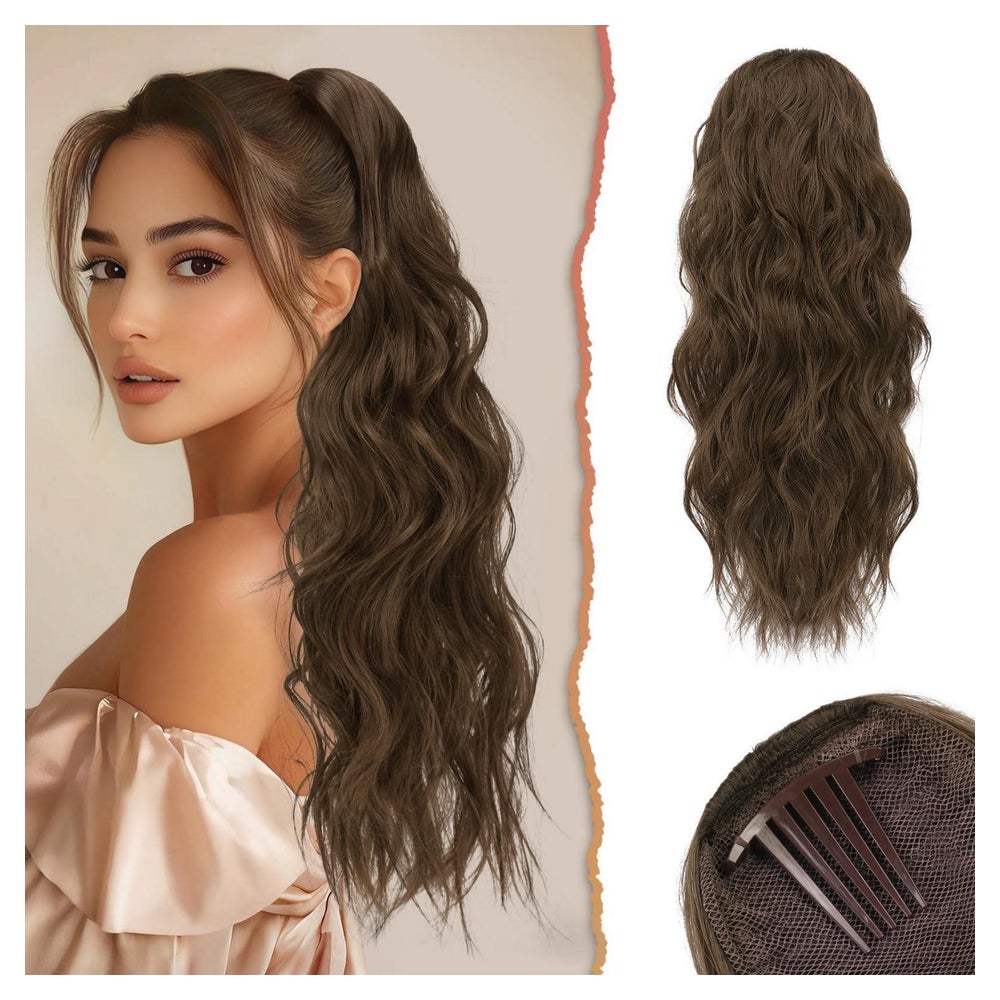 Pferdeschwanz Haarverlängerung 60cm Gewellt Kordelzug Clip H 1 St