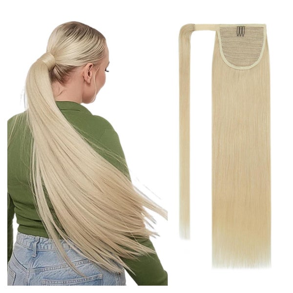 S-noilite Echthaar Ponytail Extensions 45cm 90g Glatt #613 Hellblond