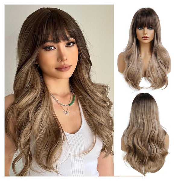 Dunkelblonde Synthetische Perücke mit Pony für Damen - Lange 1 St