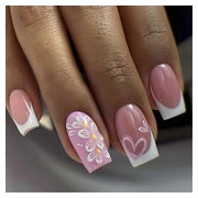 Künstliche Fingernägel Kurz Square Rosa Weiß French Blumen F 1 St