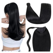 LaaVoo Echthaar Zopf Extension Schwarz 30cm 70g #1 Glatt Remy Menschliches Haar