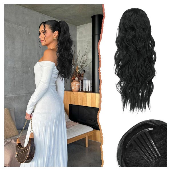 Pferdeschwanz Haarteil 60 cm Gewellt Kordelzug Comb Clip Sch 1 St