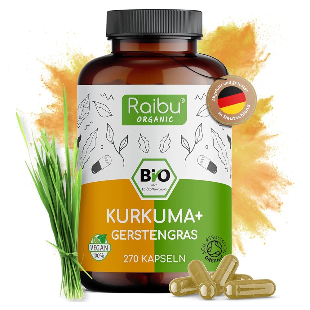 BIO Kurkuma Gerstengras Kapseln Hochdosiert - RAIBU 180 St