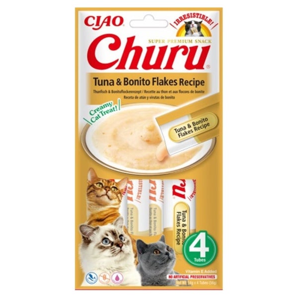 INABA Churu Tuna with bonito flakes 4x14g Thunfisch und Bonitoflocken für Katzen 0,056 kg