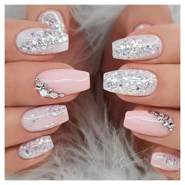 24 Stück Nägel Aufkleben Sarg Weiß Rosa French Tip Press on 1 St