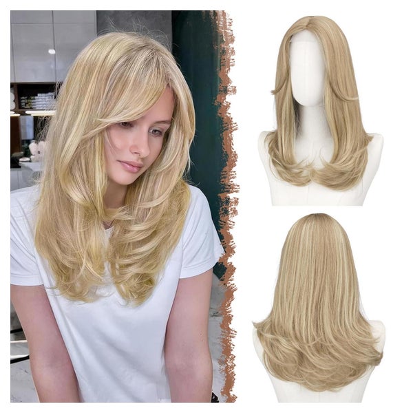 Perücke Damen Pony 45cm Kunsthaar Lace Front Dreckiges Blond 1 St