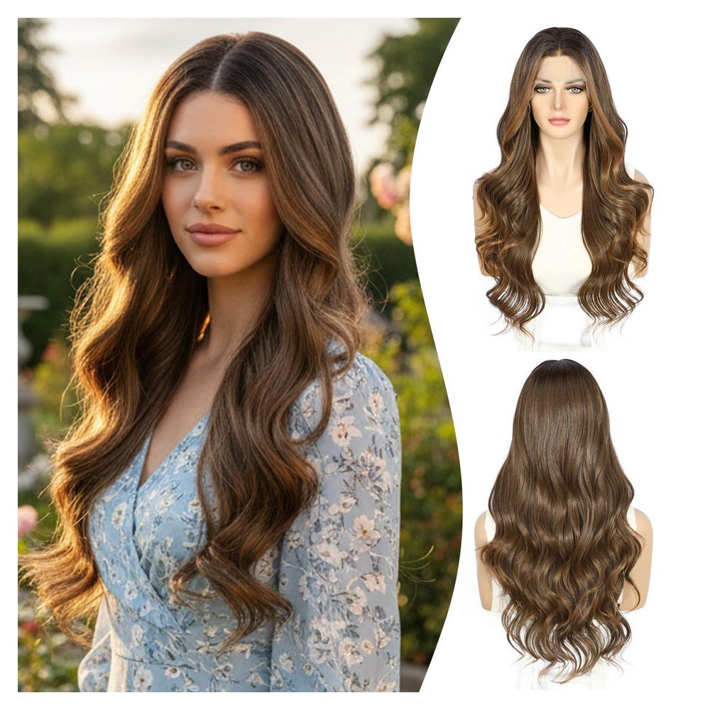 Perücke Lace Front Synthetisch Balayage Damen Braun mit Ombr 1 St