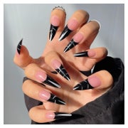 Künstliche Nägel Schwarz French Mandel Lang Pink 01black&amp 1 St