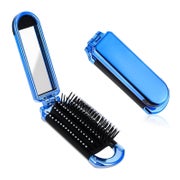 Mini faltbare Haarbürste mit Spiegel Nylonborsten Blau 1 St