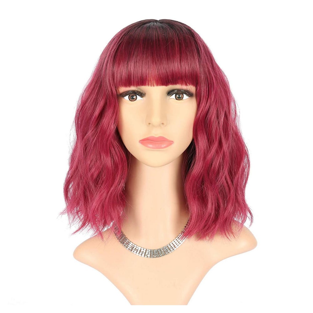 Perücke Short Wave Bob Pony Synthetisch Rosa Ombré Schwarz D 1 St