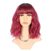 Perücke Short Wave Bob Pony Synthetisch Rosa Ombré Schwarz D 1 St