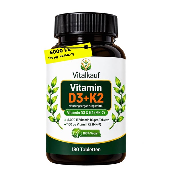 Vitalkauf Vitamin D3 5000 I.E. + K2 (MK-7) 100 µg Vegan 180 St