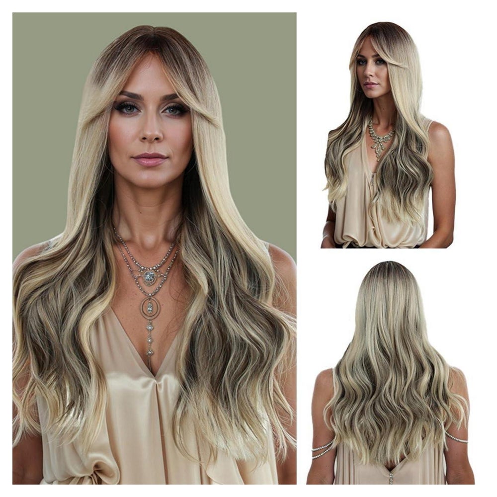 Perücke Ombre Blond Pony Seitenscheitel Lockig gold 1 St