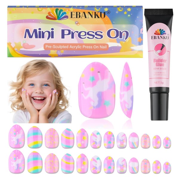 Press On Nails 24 Stück Mandel Nagelkleber Kinder Rosa Pferd 1 St