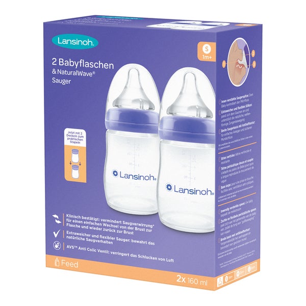 Lansinoh Babyflaschen&naturalwave Sauger S 2x160ml 2 St