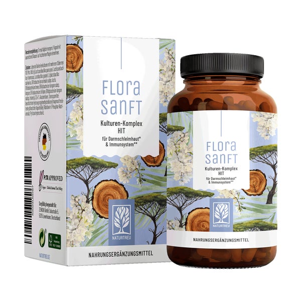 Kulturen Komplex mit Bifidobakterien & Lactobacillus - bei Hitamin- & Fructoseintoleranz - 9 Bakterienstämme, Vitamin B2 & B6 - FLORASANFT - 60 vegane magensaftresistente Kapseln - NATURTREU® 60 St