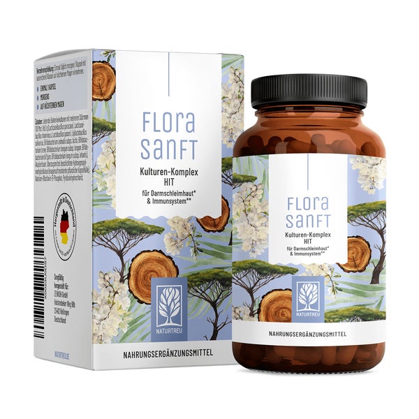 Kulturen Komplex mit Bifidobakterien & Lactobacillus - bei Hitamin- & Fructoseintoleranz - 9 Bakterienstämme, Vitamin B2 & B6 - FLORASANFT - 60 vegane magensaftresistente Kapseln - NATURTREU® 60 St