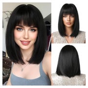 Schwarz Bob Perücke mit Pony Synthetisches Haar für Frauen C 1 St