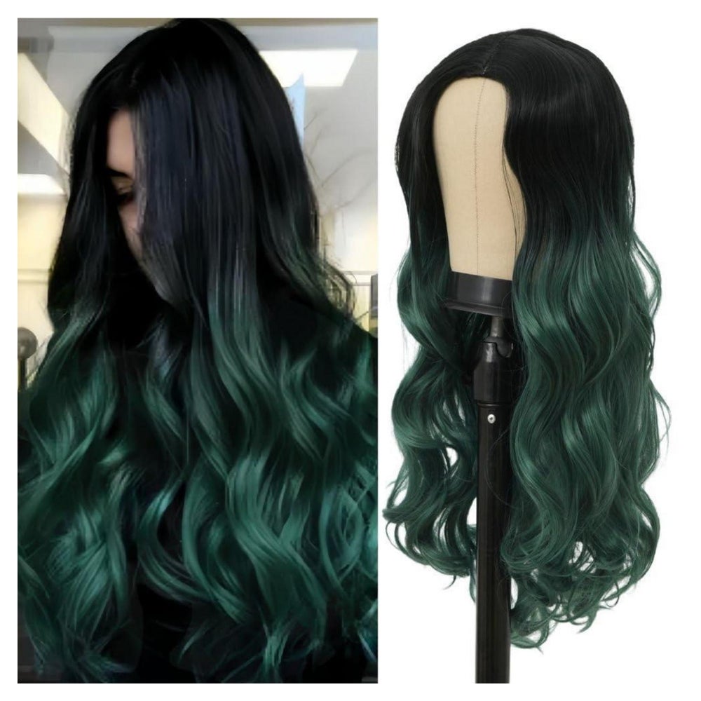 Perücke Frauen Ombre Synthetik Locken Mittelteil Schwarz Grü 1 St