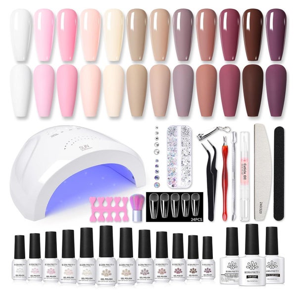 Gelnägel Starterset 47PCS Nudefarben Weiß Rosa 48W LED UV Al 1 St