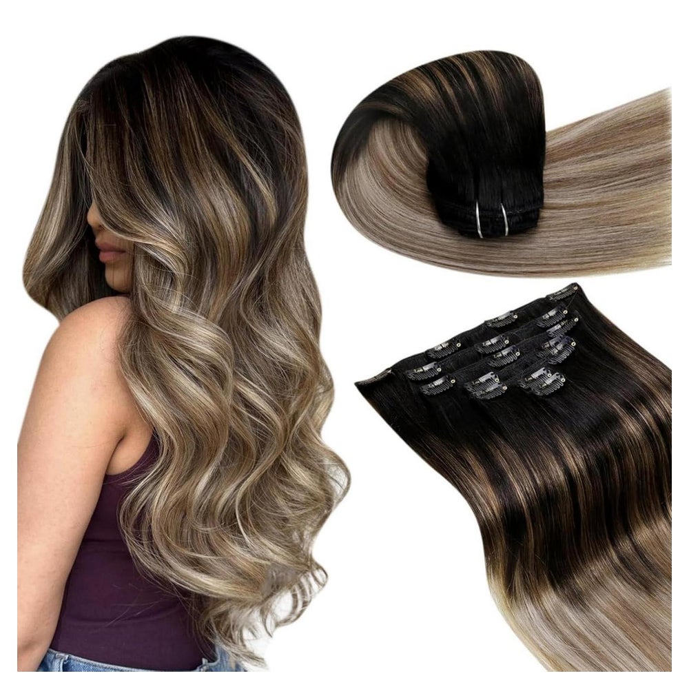 Clip in Extensions Echthaar Ombre Schwarz 45cm 45cm-105g 4.6 1 St