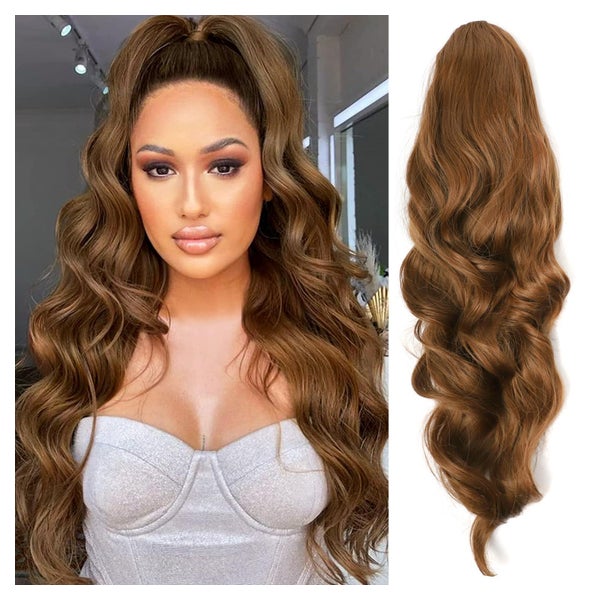 Pferdeschwanz Haarteil Kunsthaar Locken 60cm Braun Aschbraun 1 St
