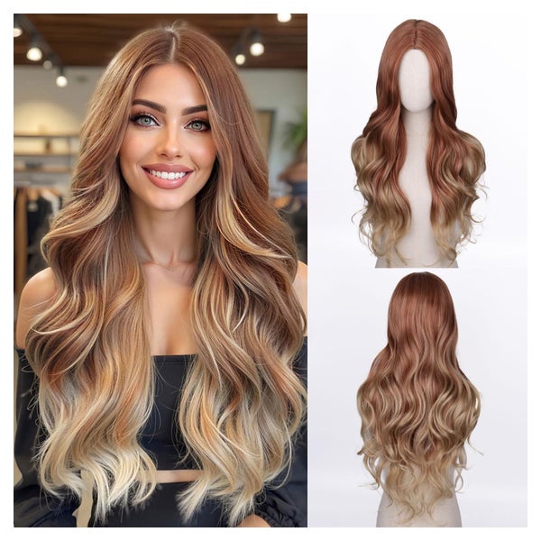 Perücke Damen Locken Ombre Synthetikfaser Braun Ash Blond 1 St
