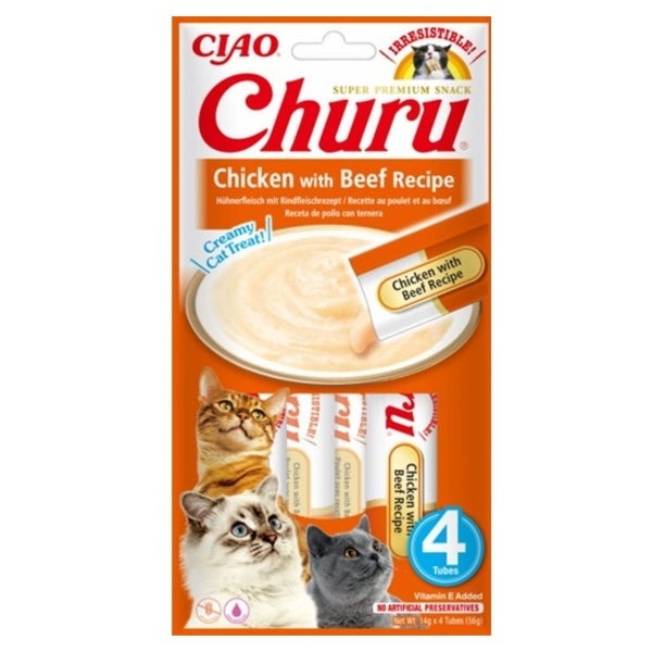 INABA Churu Chicken with beef 4x14g Huhn mit Rindfleisch für die Katze 0,056 kg
