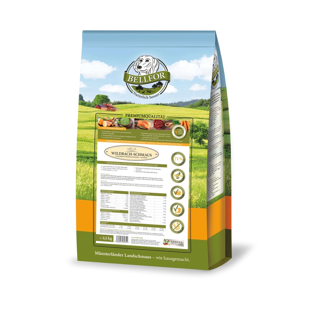 Bellfor Trockenfutter mit Wildlachs Wildbach-Schmaus 2,5 kg 2500 g
