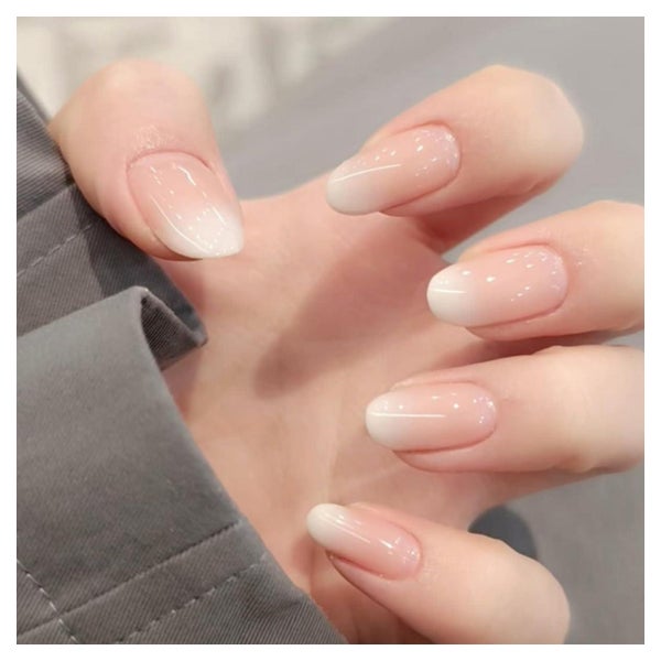 Künstliche Fingernägel Kurz Almond Rosa Ombre Nagelkleber YB 1 St