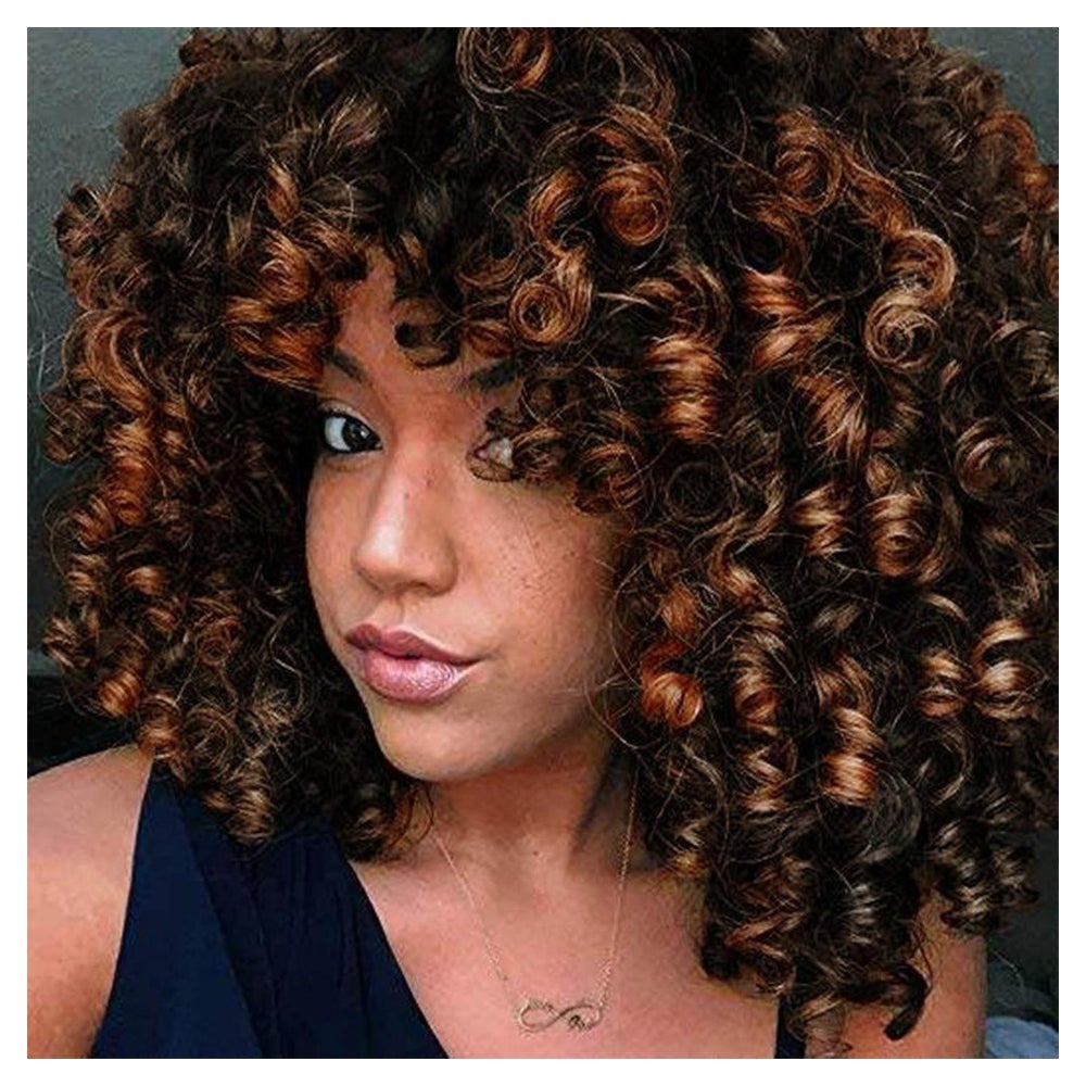 Perücke Afro Kinky Curly Pony Kurz Schwarzbraun ombre braun 1 St