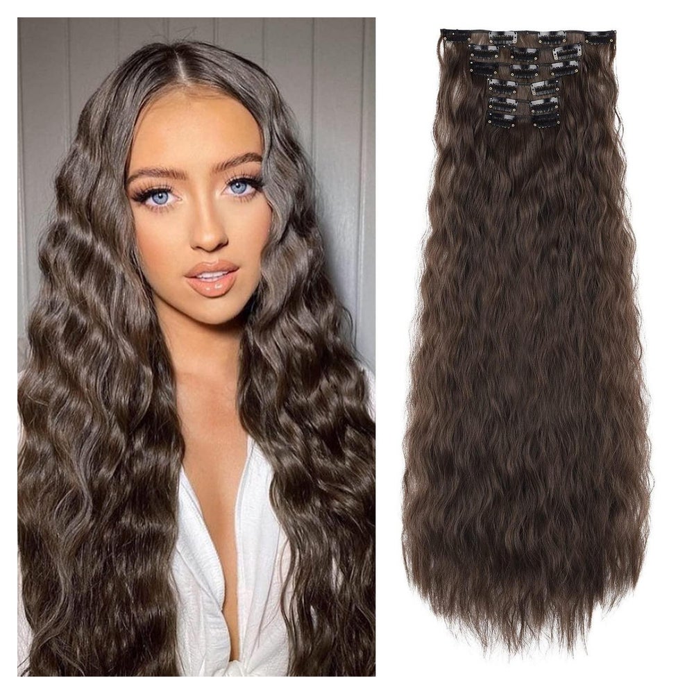 Clip in Extensions Wellig 60 cm Dunkles Schokoladenbraun 1 St