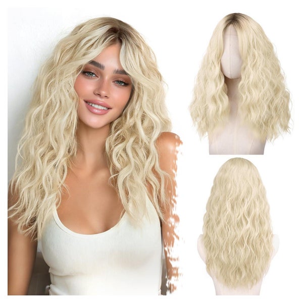 Perücke mittellange gewellt Pony synthetisch blond Blond Omb 1 St