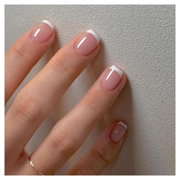 Künstliche Nägel kurz quadratisch French weiß auf Pink Glanz 1 St