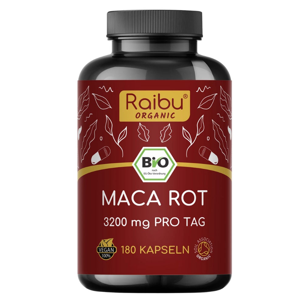 Bio Maca Rot Hochdosiert Kapseln Für Frauen - 3.200 mg je Tagesdosis - RAIBU 180 St