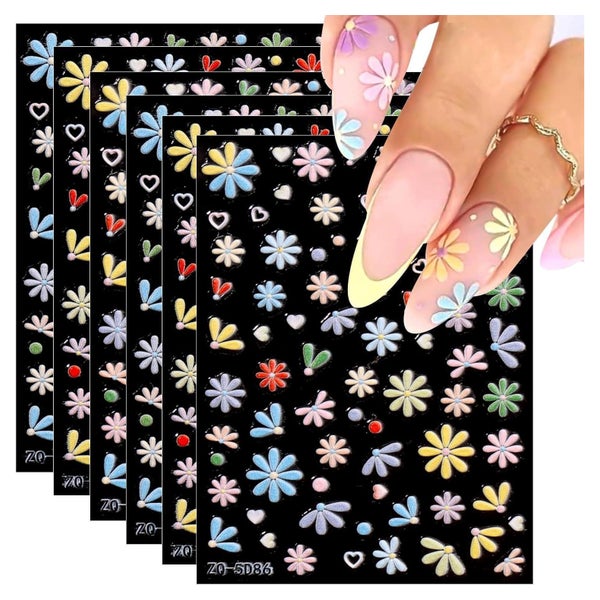 Nagelsticker 3D 5D 6 Blatt Blumen selbstklebend Herz &amp; B 1 St